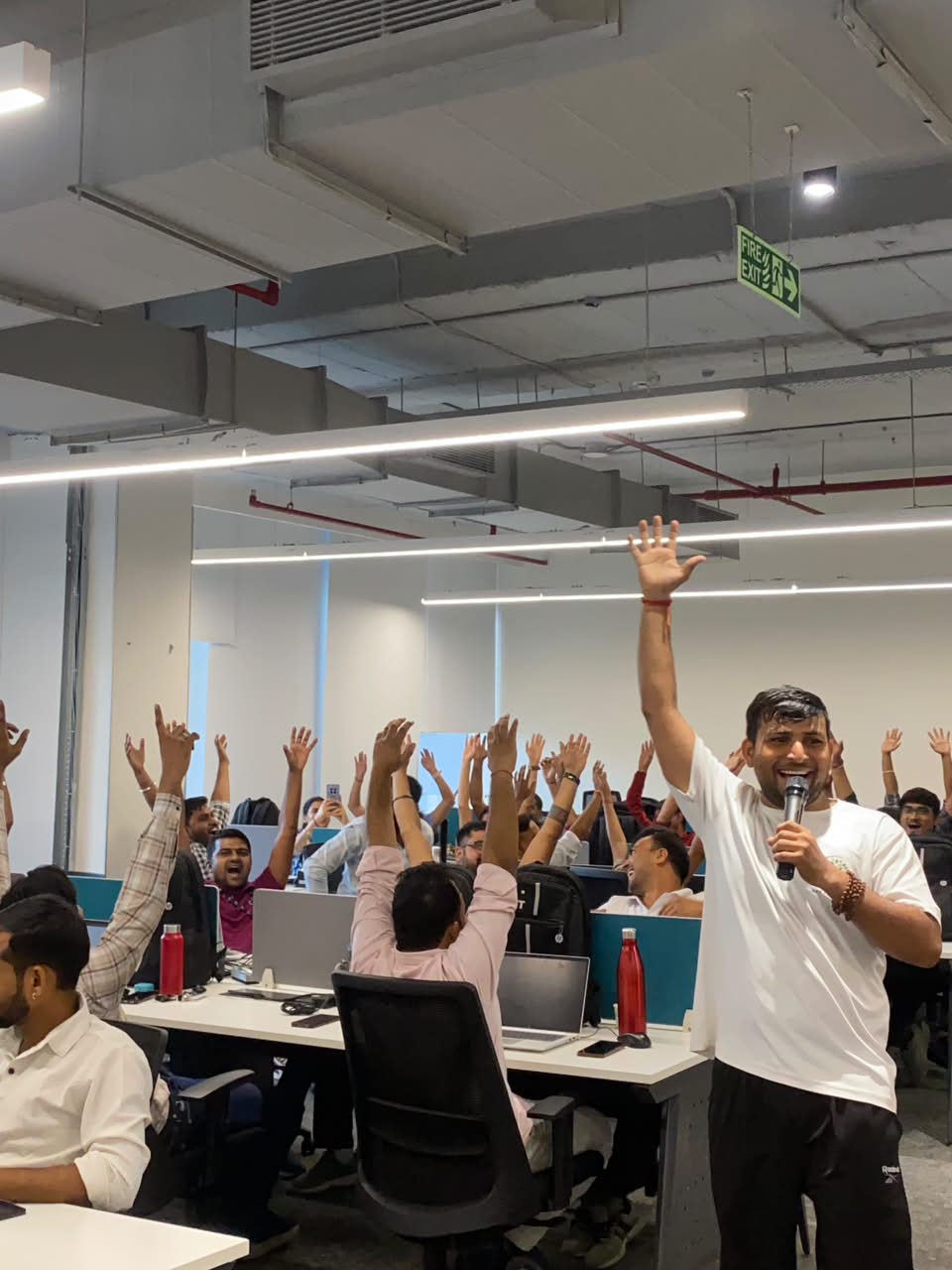 Corporate yoga session in the workplace