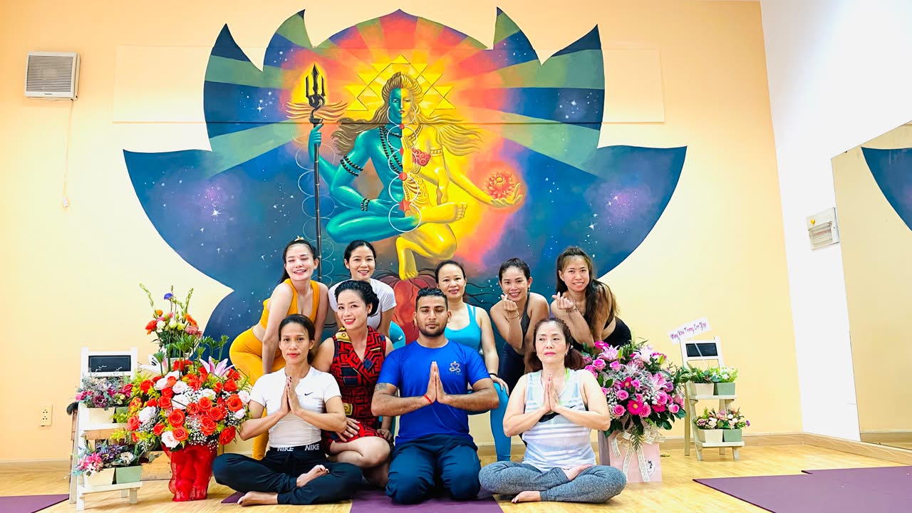 Teacher training class inside the Ved Yoga Shala studio