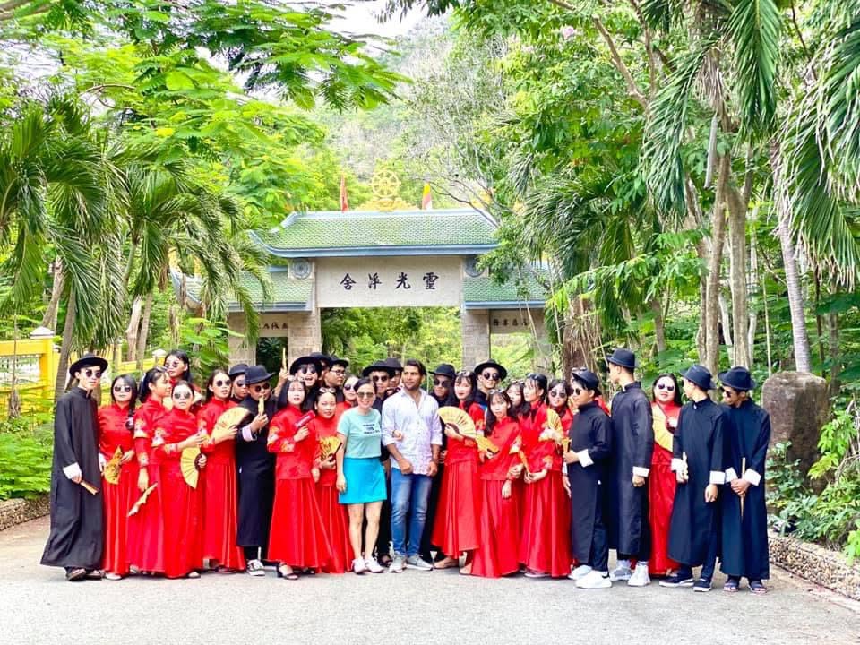 Ved Yoga Shala group at a temple retreat in Vietnam